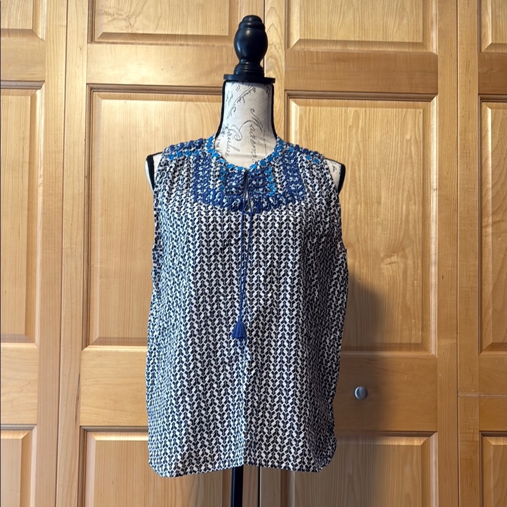 Blue Patterned Sleeveless Top